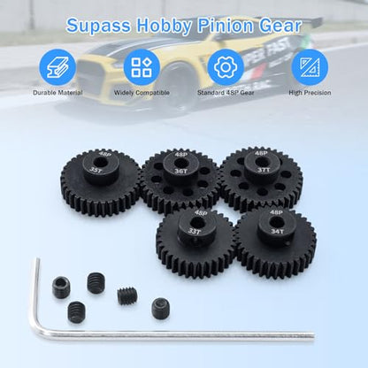 48P 33T 34T 35T 36T 37T Pinion Gear Sets with Screwdrivers for 3.175mm Shaft Brushless Brush Motor Compatible with Arrma HPI Kyosho Losi Axial Traxxas Tamiya 1/10 RC Car Monster Truck Buggy - size: 33T 34T 35T 36T 37T
