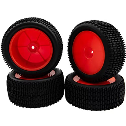 OD 88mm/3.46" Rubber Tire Front Rear Tyre & Plastic Wheel Rims 12mm Hex Hub Compatible with Redcat Tornado Shockwave HPI HSP Kyosho Losi 1/10 Scale Off Road Buggy (Red) - color: Red
