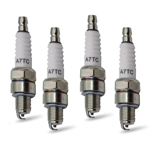 4 PCS A7TC Spark Plug with Nut, Fit for GY6 50cc 70cc 90cc 100cc 110cc 125cc 150cc ATVs Dirt Bikes Go Karts Mopeds Scooters Quad 4 Wheelers Pit Bikes Racing Bikes (White)