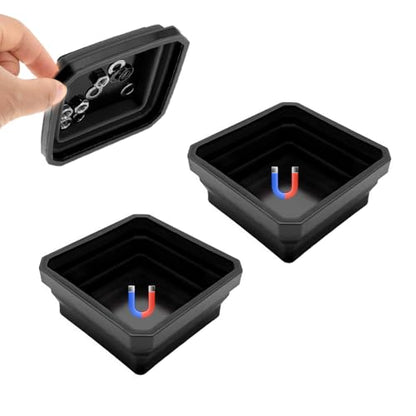 2PCS Collapsible Magnetic Parts Tray, 4.5" Square Silicone Tool Tray with Double-Sided Magnetic Base, Foldable Bowls Small Metal Parts Holder for Screws Bolts Nuts Washers (Black) - color: Black, size: 2PCS