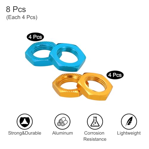 MECCANIXITY Aluminum 17mm RC Wheel Nut Thread M12x1.0mm Hex Wheel Nuts RC Wheel Nut for 1/8 RC Model Car Trucks Off Road Car Upgraded Parts Pack of 8(Blue & Gold) - color: Blue & Gold