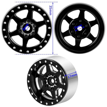 1.3inch Aluminium Beadlock Wheel Hub Rims for Axial SCX24 TRX4M 1/18 1/24 RC Crawler Car Upgrade Parts (Black) - color: Black