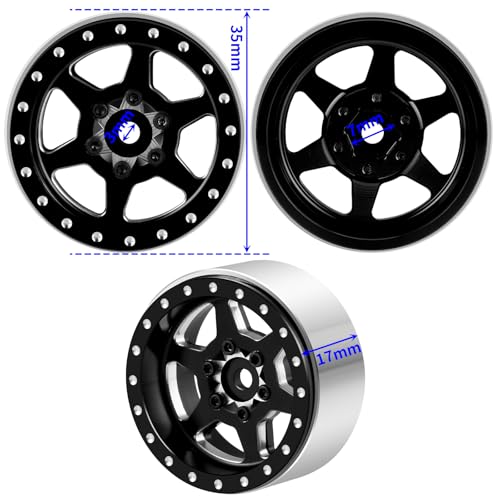 1.3" beadlock wheels RC Aluminium Rims for 1/18th TRX4M 1/24th AXIAL SCX24 RC Crawler Car Upgrade Parts (Black) - color: Black