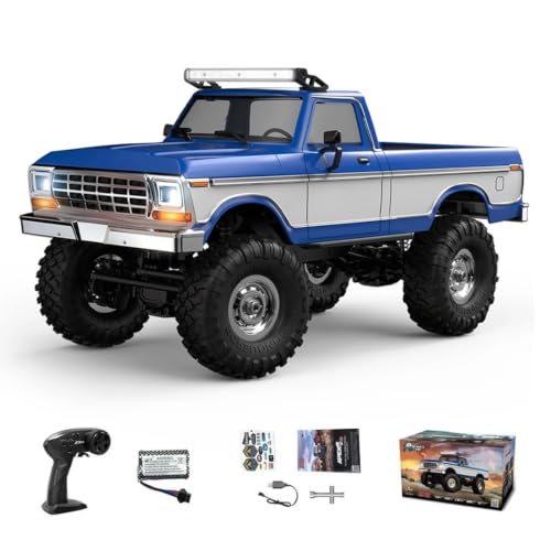 1/16 Scale RC Pickup Crawler for Adults, 2.4GHz Full-Proportional Off-Road Vehicle Model, 4WD Metal Chassis Remote Control Truck with LED Lights, USB Rechargeable (Blue) - color: Blue
