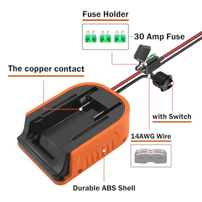 URUN 2 Pack Power Wheel Adapter for Black+Decker 20V MAX Lithium Battery with Fuse&Switch，Secure Battery Adapter with 14 Gauge Wire,Good Power Convertor for DIY Ride On Truck,Robotics,RC Toys - size: for Black+Decker Battery
