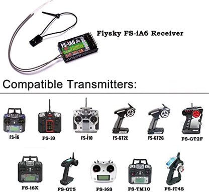 Flysky FS-i6 Transmitter, 6CH Transmitter with FS-iA6 Receiver | 2.4G AFHDS 2A Protocol, High Sensitivity, Low‑power Receiver, 6 Channel Quick Bind, Stable, Mode 2 (Throttle Left)