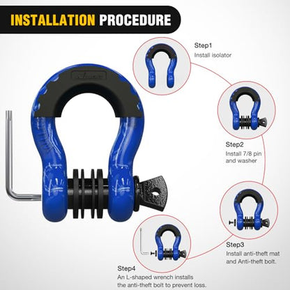 Nilight 3/4" D Ring Anti-Theft Shackle Tow Hook Jeep Truck SUV ATV UTV | Off Road Recovery Gear 19T 41,887 lbs Break Strength 4.75T WLL Rust-Resistant Anti-Rattle Isolators Heavy Duty Blue 2pack - color: Blue 3/4" w/Anti-Theft Shackle, size: Shackle