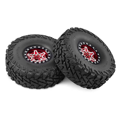 1.9" Beadlock Wheels and Tires 121mm (4.75in) for TRX4 SCX10 1/10 RC Crawler Upgrade Parts (Red-3, 4Pcs) - color: Red+P tires