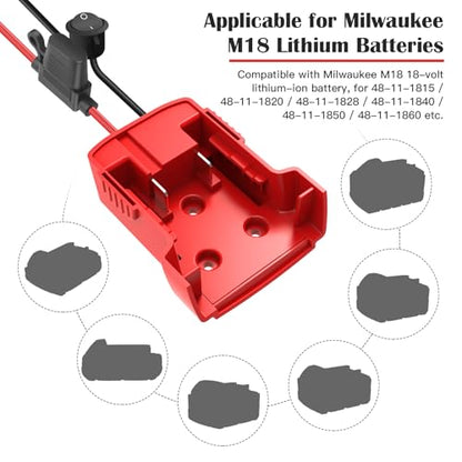 18V Adapter for Milwaukee M18 Battery Adapter for Power Wheel Battery Upgrade Conversion Kit with Switch, Fuse & Wire Terminals, 12AWG Wire, Power Tool Power Connector for DIY Rc Car Toys - size: 1 Pack