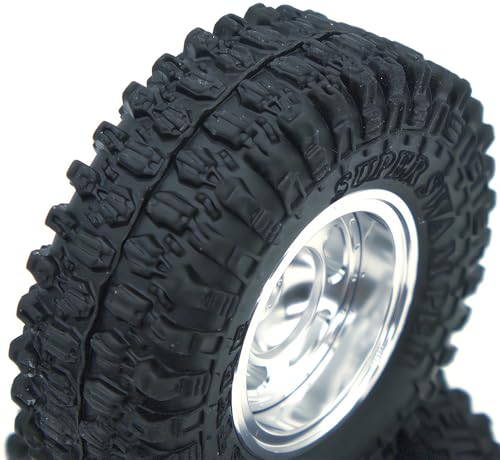 Set of 4 Rc 1.0 Beadlock Wheel and Tire for Axial SCX24 AX24 TRX4M FCX24 Upgrade 1/24 1/18 RC Crawler Car (TW1001 Silver) - color: Tw1001 Silver