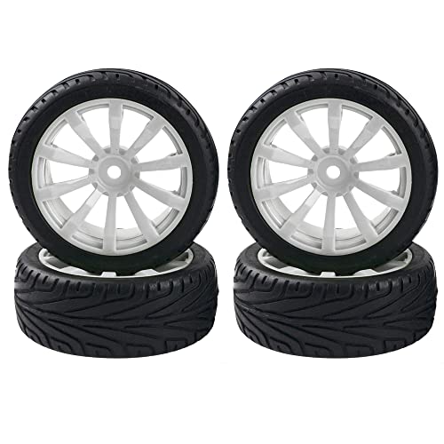 10-Spoke RC 12mm Hex Hub Wheel Rims & Rubber Tires Compatible with HSP Tamiya HPI Kyosho 1/10 On-Road Touring Car,WLtoys 1/14 144001 Traxxas 1/16 Slash RC 1/18 A959B Buggy (White) - color: White