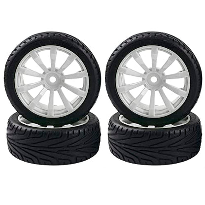 10-Spoke RC 12mm Hex Hub Wheel Rims & Rubber Tires Compatible with HSP Tamiya HPI Kyosho 1/10 On-Road Touring Car,WLtoys 1/14 144001 Traxxas 1/16 Slash RC 1/18 A959B Buggy (White) - color: White