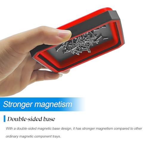 Collapsible Magnetic Parts Tray Set, Silicone Foldable Square Tool Bowls for Screw, Nuts & Small Metal Parts, Dual-Sided Magnet Base Auto Tool Organizer, Universal for Vehicles (Red) - color: Red