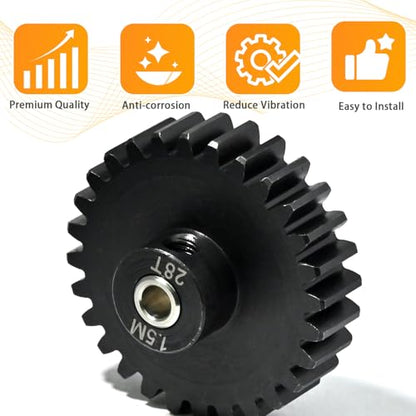 M1.5 28T Pinion Gear 8mm Bore with 8mm to 5mm Shaft Adapter Sleeve, Chromium Steel Motor Gear with Set Screw & Hex Key for Traxxas ARRMA Losi 1/5 1/8 RC Cars - size: 28T