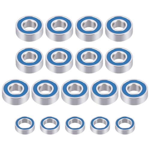 LSG 18pcs Ball Bearings for Arrma 1/10 Tamiya Grasshopper Lunchbox Hotshot | Rubber Sealed Bearing Kit 1/10 RC Car Upgrade Parts Blue 5x8x2.5mm 5x11x4mm