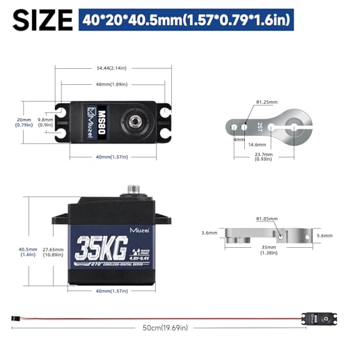 35kg High Torque RC Servo Motor Coreless Metal Gear 270 Degree (1) | Steering Servo Digital Waterproof for Arduino 1/8 1/10 RC Crawler Car Robotic DIY
