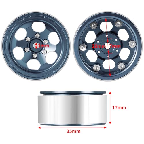 1.3" beadlock Wheels RC Aluminium Rims for 1/18th TRX4M 1/24th AXIAL SCX24 RC Crawler Car Upgrade Parts (Titanium) - color: Titanium
