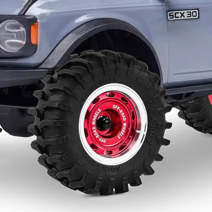 0.7" Aluminum Beadlock Wheels and Tires Set for 1/30 Axial SCX30 RC Crawler – Upgrade Parts (Red-299) - color: Red-299