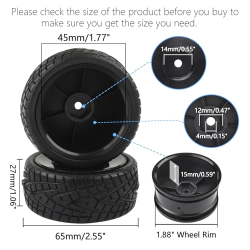 1:10 On Road RC Tires 12mm Hub Wheel Rims, Black, 4PCS | Concentric Hard Dish, For Touring Racing Cars