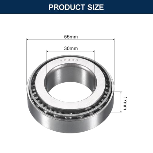 2 Pack 32006 Tapered Roller Bearing Cone and Cup Set | 30mm Bore 55mm OD 17mm Cup Width, Chrome Steel Taper Bearings Set, ABEC-3 - size: 32006