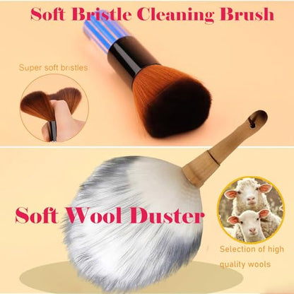 Car Interior Dusting Brush Auto Dust Sweeping Soft Bristles Detail Brush Dashboard Mini Duster Interior Cleaning Brush Tool for Car Seat,Vent,Dash Microfiber Detailing Brushes Supplies 2PCS - color: Style 3 (Blue Medium Brush + Wool Duster)
