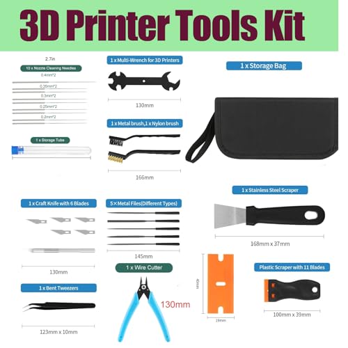 38Pcs 3D Printer Tools Kit with Storage Case, 3D Printer Accessories - Scrapers, Files, Brushes, Tweezers, Nozzle Cleaner, Wire Cutter, Craft Knife, Wrench, for 3D Printing Cleaning, Finishing - style: 3D Printing Kit