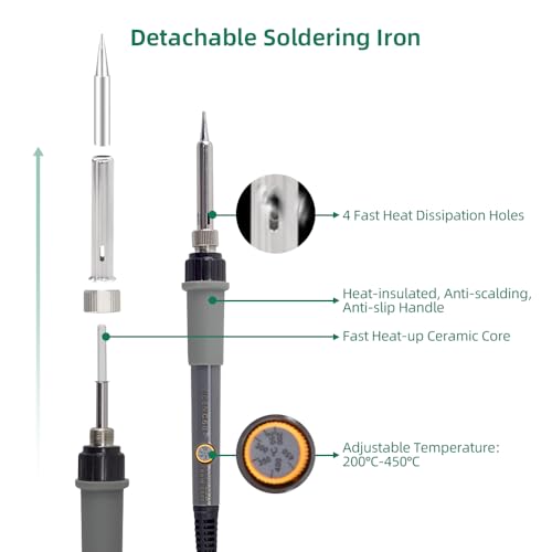 Soldering Iron Kit, 60W 110V Adjustable Temperature Soldering Gun Welding Tools, 5pcs Replacement Tips and Solder Wire (Basic)
