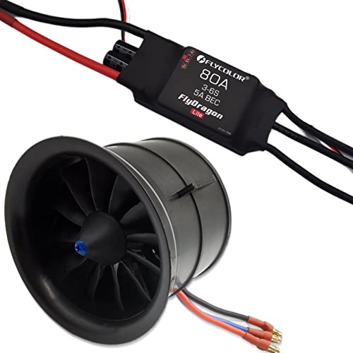 FLYCOLOR EDF 70mm 3400KV 4S RC Jet Airplane 12 Blades Ducted Fan with RC Brushless Motor with ESC 80A(3~6S) Balance Tested - size: 70MM EDF, style: With 80A ESC