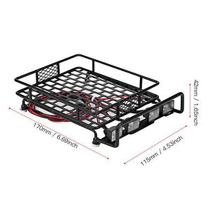 Large Size Roof Rack Luggage Carrier with LED Light Quadrate, RC Roof Rack for Axial SCX10 1/10 Scale RC Crawler Car, High Simulation Metal Accessory with Remote Control for LED Li (2 red 2 White) - style: 2 red 2 white