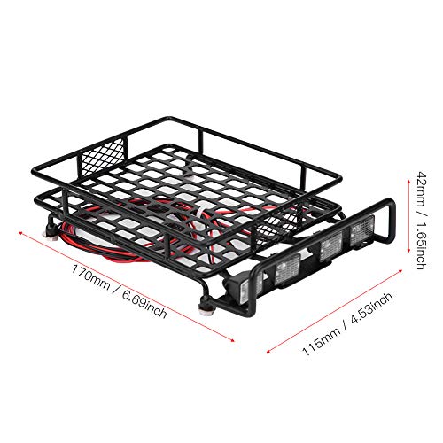 Large Size RC Roof Rack Luggage Carrier with 4 LED Lights, Metal Roof Rack for Axial SCX10 1/10 Scale RC Crawler Car, High Simulation Accessory with Quadrate Lighting (4 White) - size: 4 white