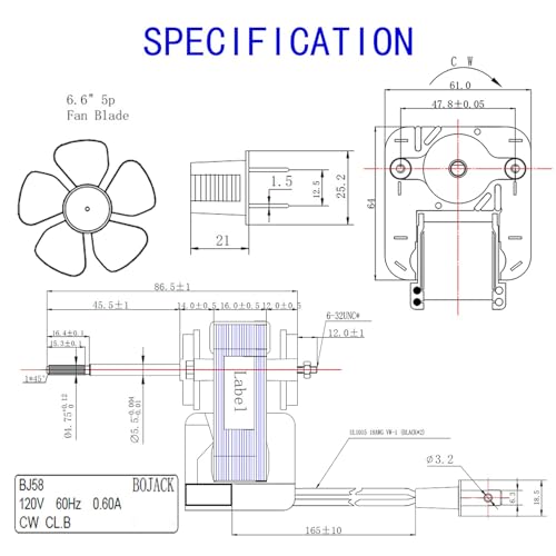 BOJACK Bathroom Vent Fan Motor 120V 60Hz 0.60A 30W Compatible with 686,687,8870,M686 YJF6158