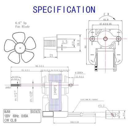 BOJACK Bathroom Vent Fan Motor 120V 60Hz 0.60A 30W Compatible with 686,687,8870,M686 YJF6158
