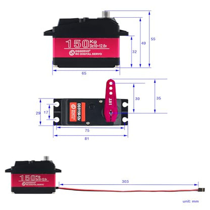 12V 150KG DS51150 Digital RC Servo Full Metal Gear 270 Degree | Waterproof IP67, 18T Metal Servo Arm, For Baja Car 1/5 RC Car - size: 270 Degree