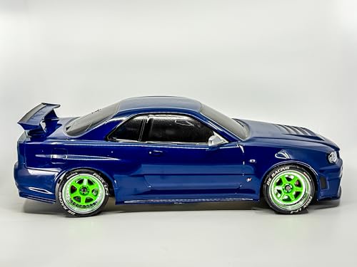 1/10 RC Drift Element 6-Spoke Rims Wheels, Set of 2, Adjustable Offset, Compatible with Yokomo YD MD RD, MST RMX, Reve D RDX, Redcat RDS, HPI, Tamiya TT, & More (Flu Yellow w/Chrome Lip)