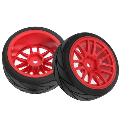 1/10 RC On Road Tires OD 2.56" and Hard Plastic Rally Wheels Rims 12mm Hex for 1:10 Scale Street Racing Touring Drift Car Tamiya TT01 TT02 Traxxas XV02 XV01 TA06 HPI KYOSHO PTG2 4PCS (Red) - color: Red