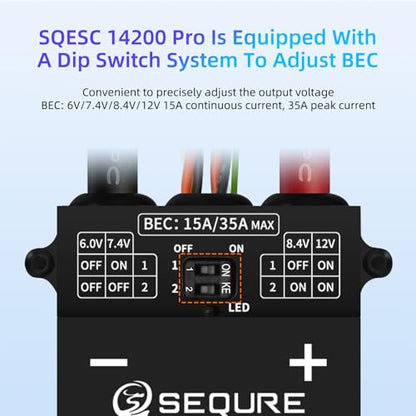 SEQURE 200A Brushless ESC 5-14S Lipo for Drones Helicopters Surfboards | Electric Speed Controller with 12V 15A BEC and 5V Fan AM32 - color: AM32