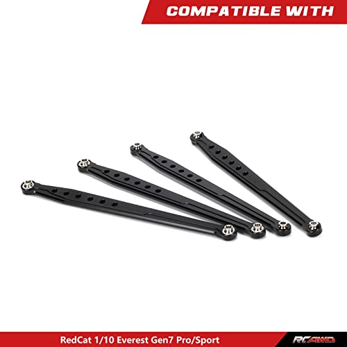 RCAWD Lower Suspension Links Set 4pcs for RedCat 1/10 Everest Gen7 Pro/Sport RC Crawler Links Rod Aluminum Linkage Rod Arm Set Upgrade Part Black - color: Black