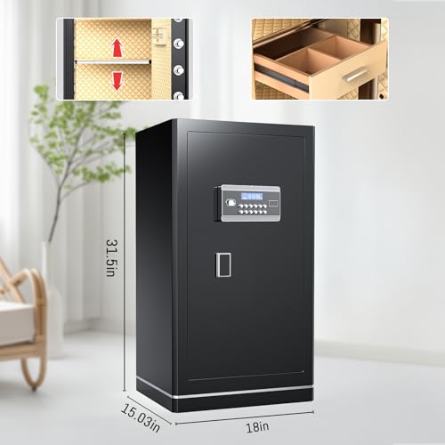 FABAO 6.5 Cuft Safe Box,Home Safe with Fireproof Waterproof Bag,Anti-Theft Digital Security Lock Box with Smart Alert System,Removable Shelf,Built-in Drawer, Personal Document Safes for Money Jewelry - size: 6.5 Cubic Feet