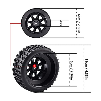 Hosim 1/10 RC Car Tires and Wheels with Foam Insert M4 Hex Hub for for Axial/SCX10/Losi TRX HSP CC01 D90 D110 Offroad Racing RC Truck Crawler 9mm Wheel OD 3.94 inch/100mm