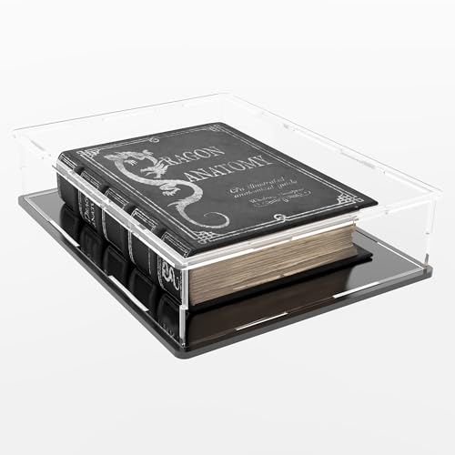 Acrylic Display Case for Books and Medals, Versatile Clear Acrylic Display Box with Black Base for Badges, Coins and Cards, 10.6x8x2.4-inch - size: 10.6"L x 8"W x 2.4"H
