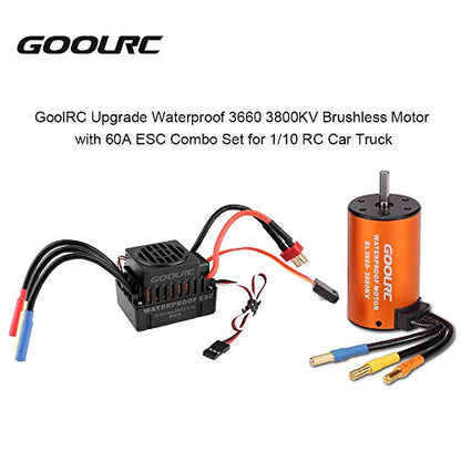 GoolRC Waterproof 3660 3800KV Brushless Motor with 60A ESC Combo Set for 1/10 RC Car Truck Waterproof Motor