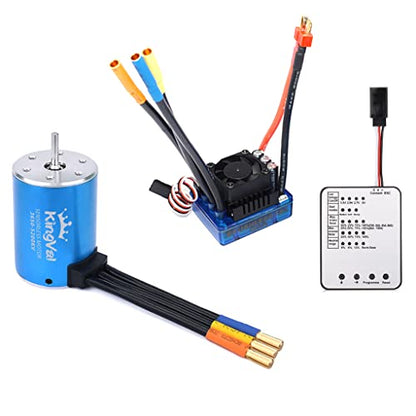 KingVal Replacement 3650 5200KV Brushless Motor Shaft 3.175mm with 80A Brushless ESC and Program Card Combo Compatible with 1/10 RC Car - size: 5200KV