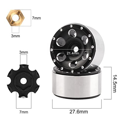 AIMROCK 1.0 Beadlock Wheels w/Brass 7mm Hex Wheel Hubs for Axial SCX24 FCX24 TRX4M 1/24 1/18 RC Crawler Truck Upgrade Parts (Type 3) - style: Type 3