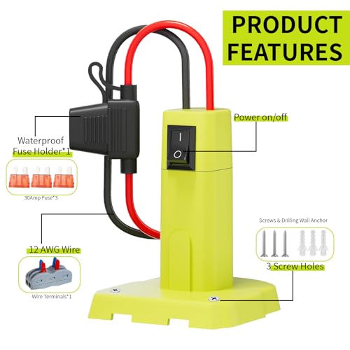 Power Wheel Adapter for Ryobi 18V Battery Adapter Power Wheel Battery Conversion Kit with Switch, Fuses & Wire Terminals, 12AWG Wire, Power Connector for DIY RC Car Toys and Robotics (No Battery) - color: Yellow