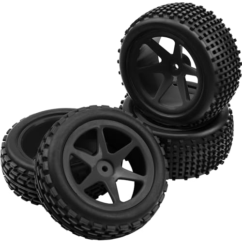 4Pcs HIRCQOO OD 88mm/3.46" Front Rear Rubber Tire Tyre & Plastic Wheel Rims 12mm Hex Compatible with Redcat Shockwave HPI HSP ExceedRC Kyosho 1/10 Scale Off Road Buggy (Black) - color: Black