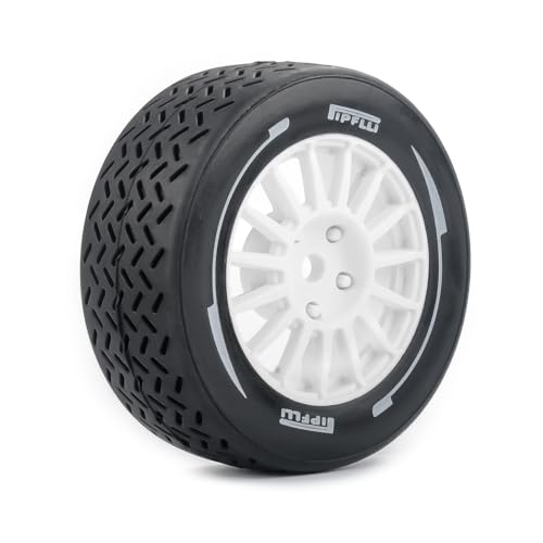 4PCS 1/10 RC Rally Tires & Rims, 58x22mm 12mm Hex Wheel Set, Fits for MJX 14303 14304 1/14 Scale On-Road Car W310 (White) - color: White