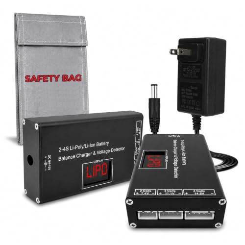 Airsoft Battery Charger LiPo Balance Charger for Lipo/Li-Ion Battery with Wireless Voltage Meter, Overcharge Protection Fast Charging and Safety Cut Off for 7.4V 11.1V 14.8V Airsoft RC Lithium Battery