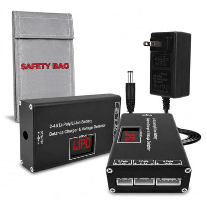 Airsoft Battery Charger LiPo Balance Charger for Lipo/Li-Ion Battery with Wireless Voltage Meter, Overcharge Protection Fast Charging and Safety Cut Off for 7.4V 11.1V 14.8V Airsoft RC Lithium Battery