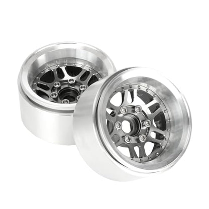 4PCS 1.9" Beadlock Wheel Rims Offset-10mm Aluminum Alloy Metal Wheel Hub for 1/10 RC Rock Crawler Car for Axial SCX10 TRX4 TRX6 D90 D110 Upgrade Accessories (Grey) - color: Grey