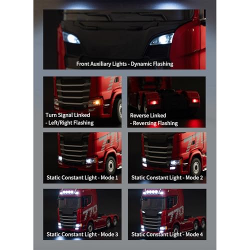 770S 1/18 RC Semi Trailer, 6x4 Heavy Duty Tractor Truck with Rear Wheel Drive, Adult Collectible Model (1501) - color: Red